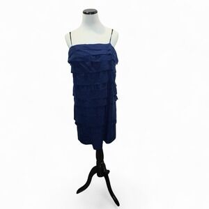 Ann Taylor Loft Blue 100 % Silk Dress-Raw Edges-Pull On-Stretch-New With Tags